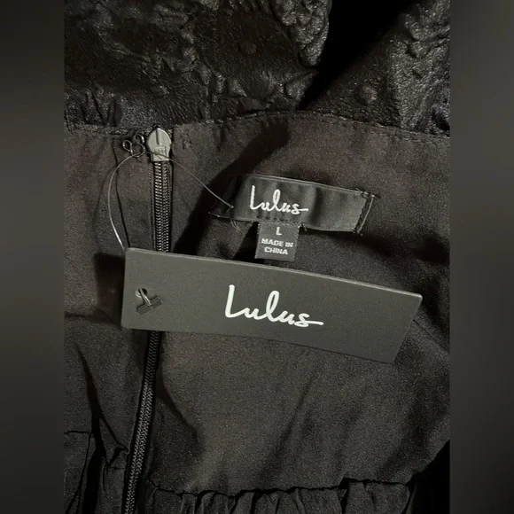 Lulus NWT “Adorable Mood” Black Floral Jacquard Puff Sleeve Babydoll Dress Large - Picture 4 of 16